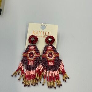 Kay Lee New York Beaded Seed‎ Bead Dangle Earrings Fashion Jewelry Red Maroon